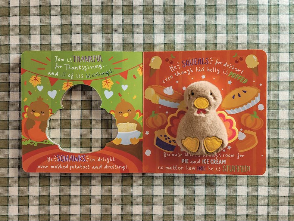 Tom the Turkey squeak-along plush Thanksgiving board book for toddlers