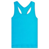 Children’s turquoise ribbed racerback tank top with a fitted stretch design.