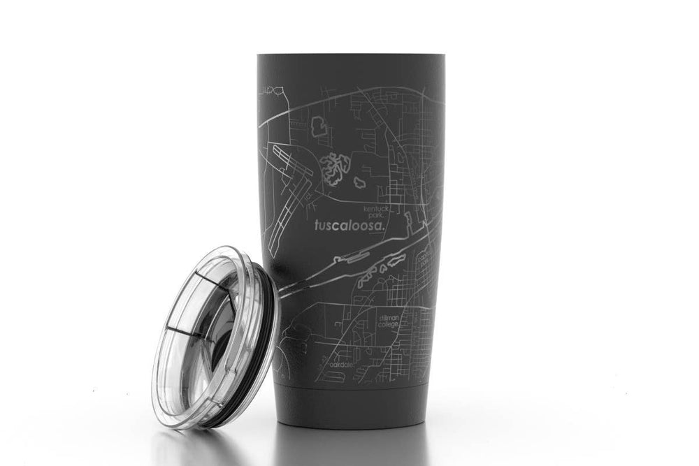 Tuscaloosa AL Map 20 oz Black Insulated Pint Tumbler by Well Told at Confetti Gift and Party