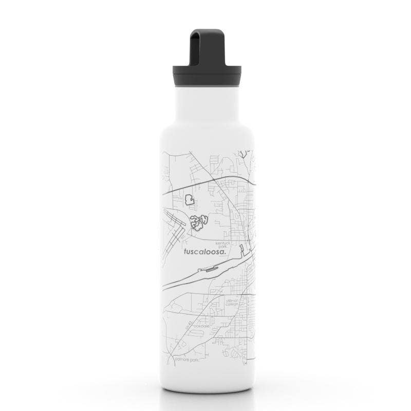 Tuscaloosa AL Map 21 oz Insulated Hydration Bottle - White by Well Told at Confetti Gift and Party