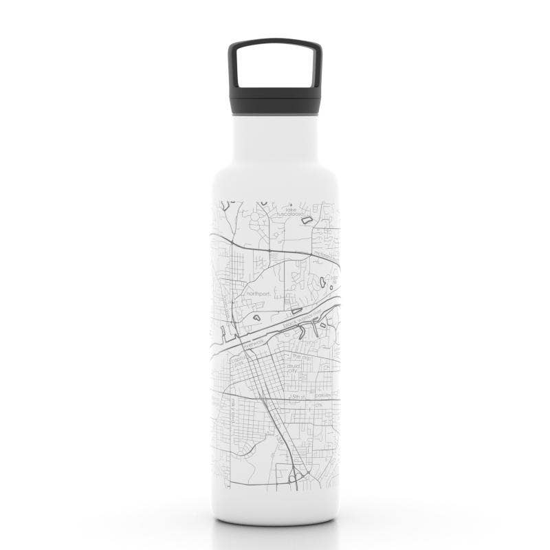 Tuscaloosa AL Map 21 oz Insulated Hydration Bottle - White by Well Told at Confetti Gift and Party
