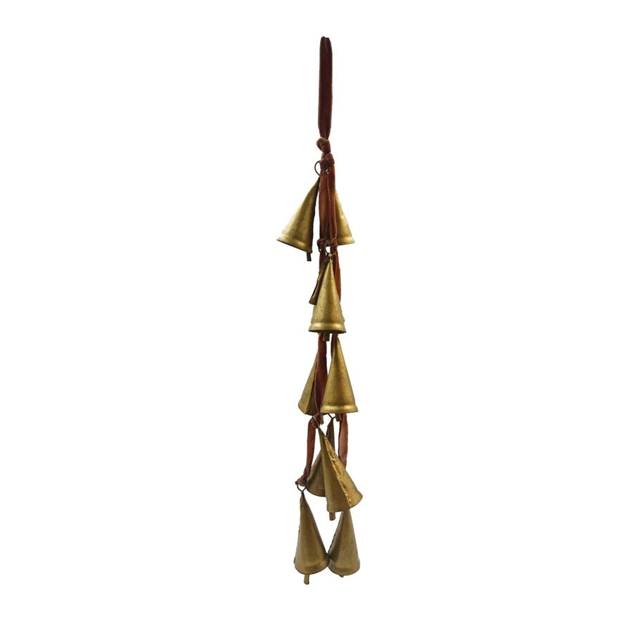 16-inch velvet ribbon door hanger with gold cone bells