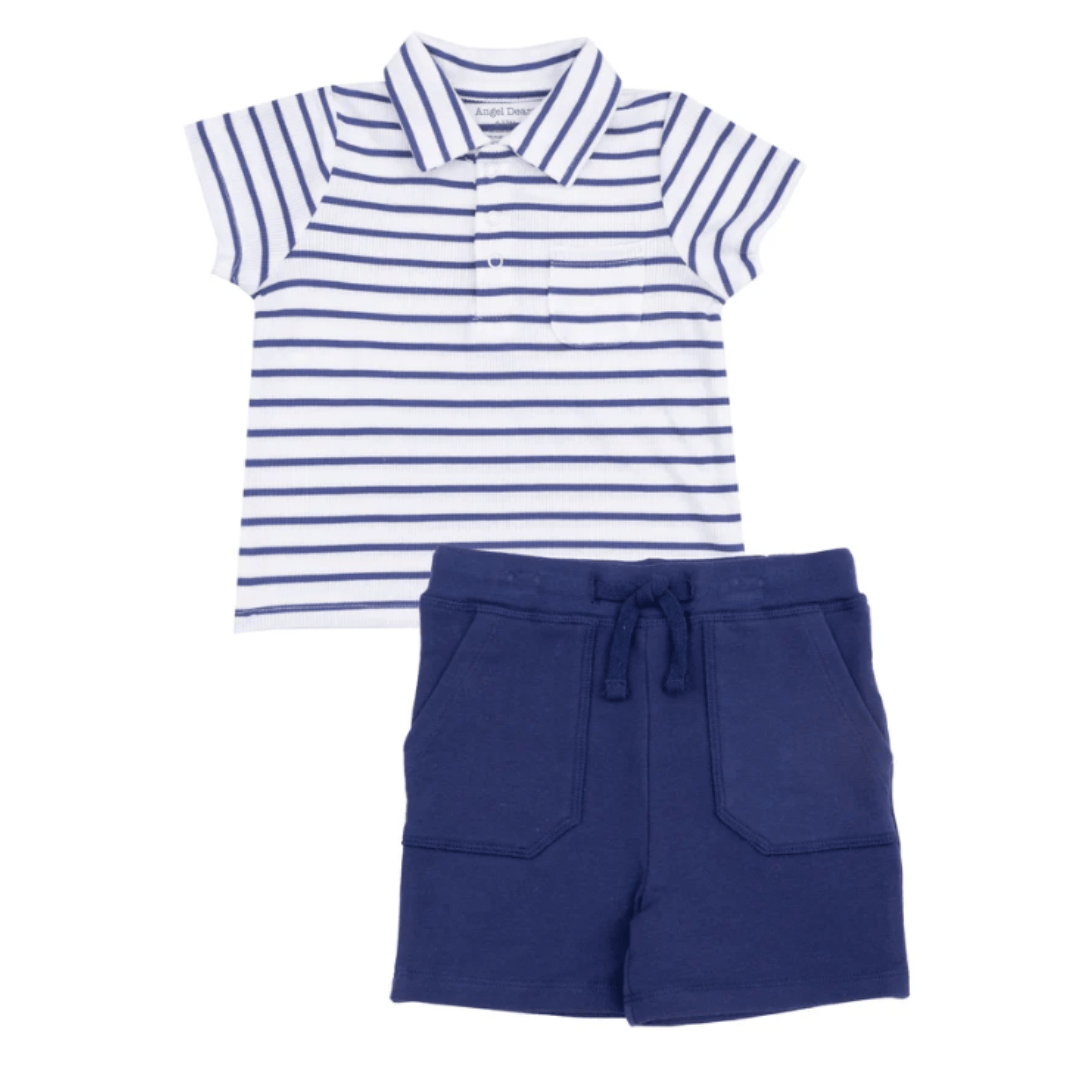 Vintage Navy Stripe Rib Shirt And French Terry Short by Angel Dear at Confetti Gift and Party Tuscaloosa Alabama