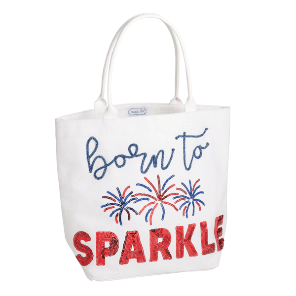 White Americana Sparkle Tote by Mud Pie at Confetti Gift and Party Tuscaloosa Alabama