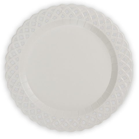 White Basketweave Paper Dinner Plates by Gatherings by Curated Paperie at Confetti Gift and Party Tuscaloosa Alabama