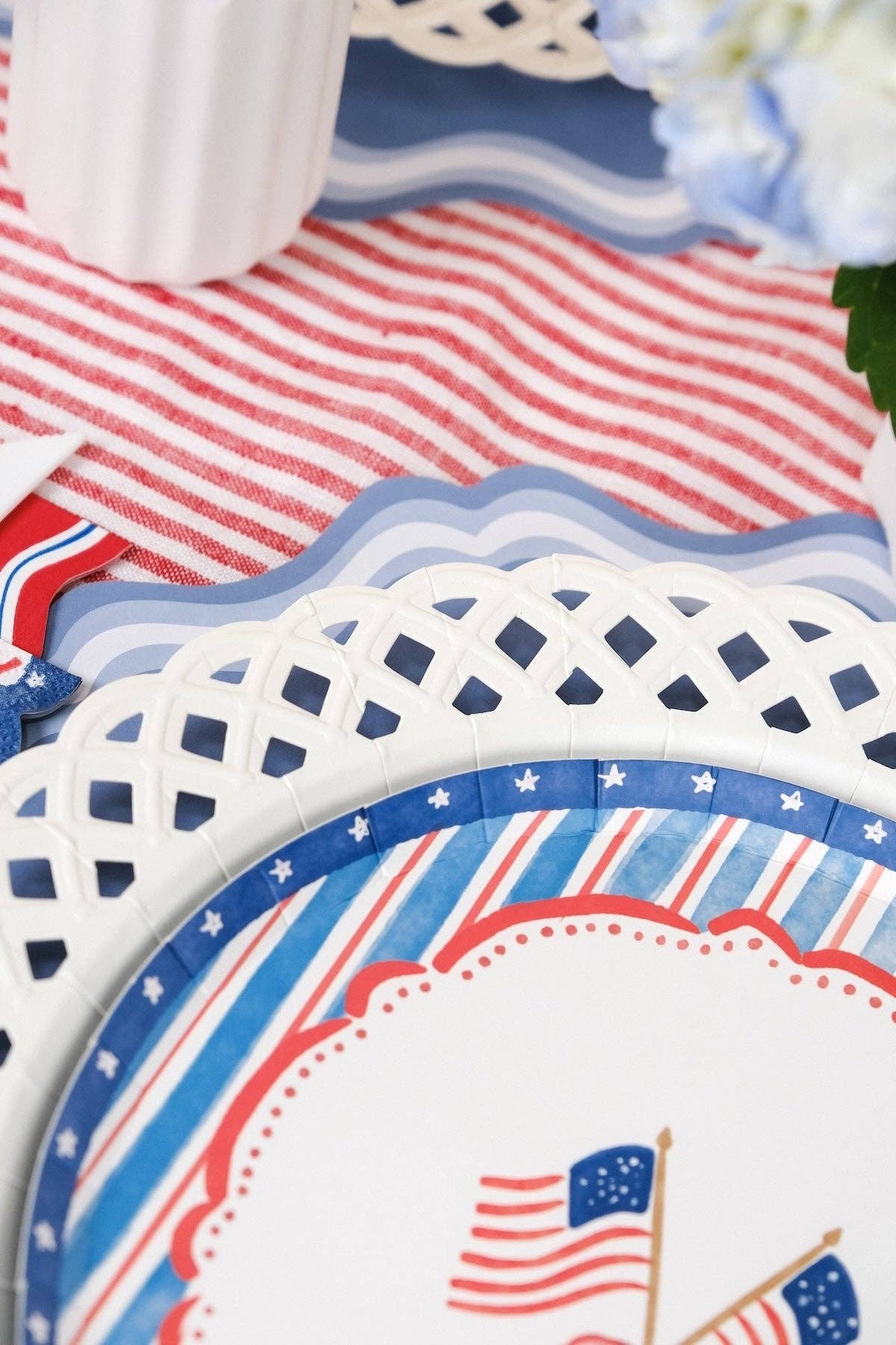 White Basketweave Paper Dinner Plates by Gatherings by Curated Paperie at Confetti Gift and Party Tuscaloosa Alabama