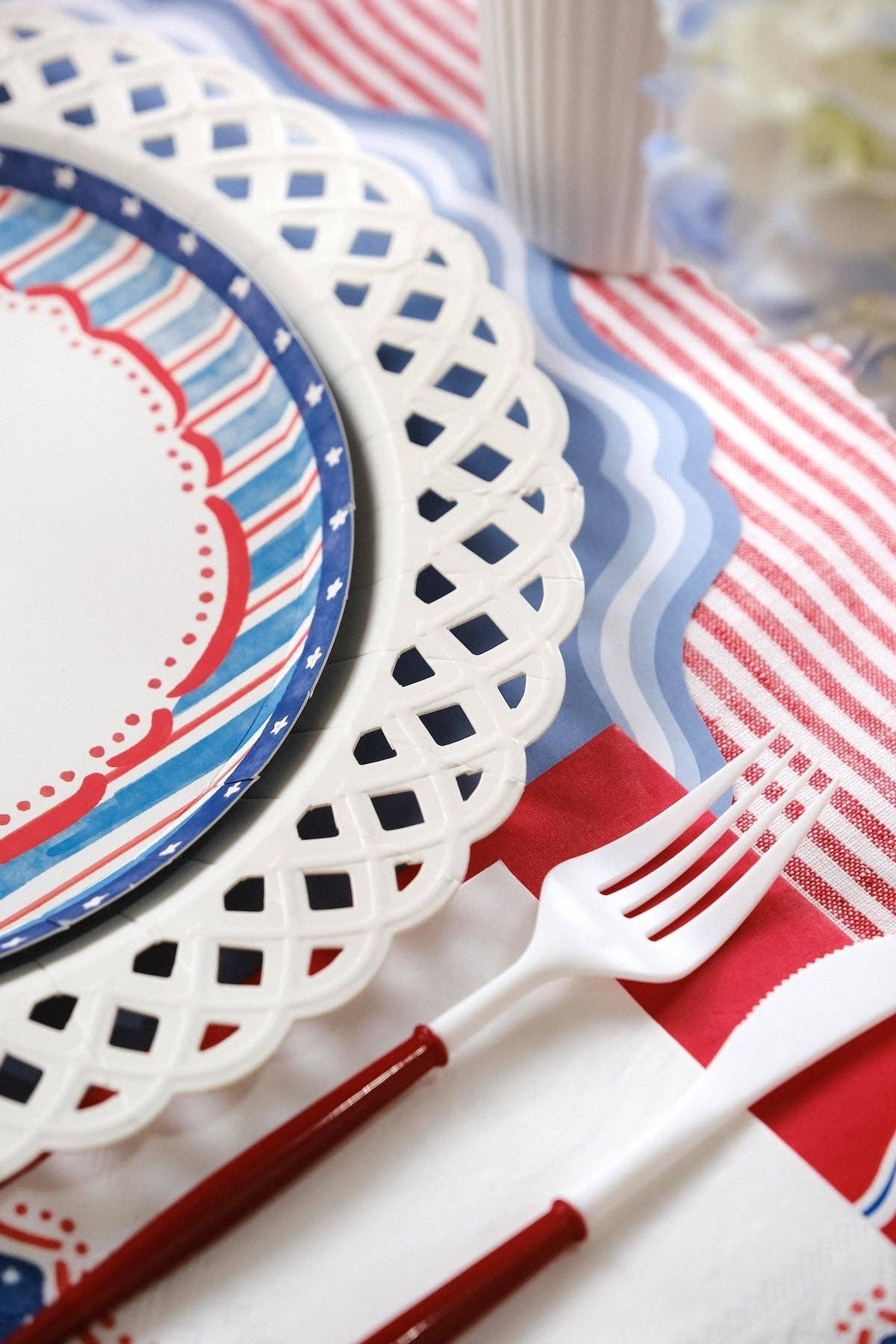 White Basketweave Paper Dinner Plates by Gatherings by Curated Paperie at Confetti Gift and Party Tuscaloosa Alabama