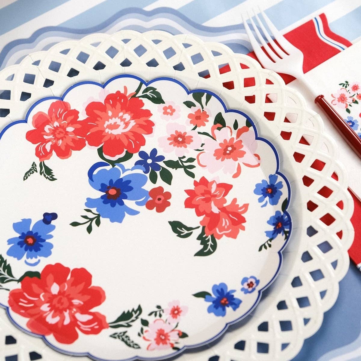 White Basketweave Paper Dinner Plates by Gatherings by Curated Paperie at Confetti Gift and Party Tuscaloosa Alabama