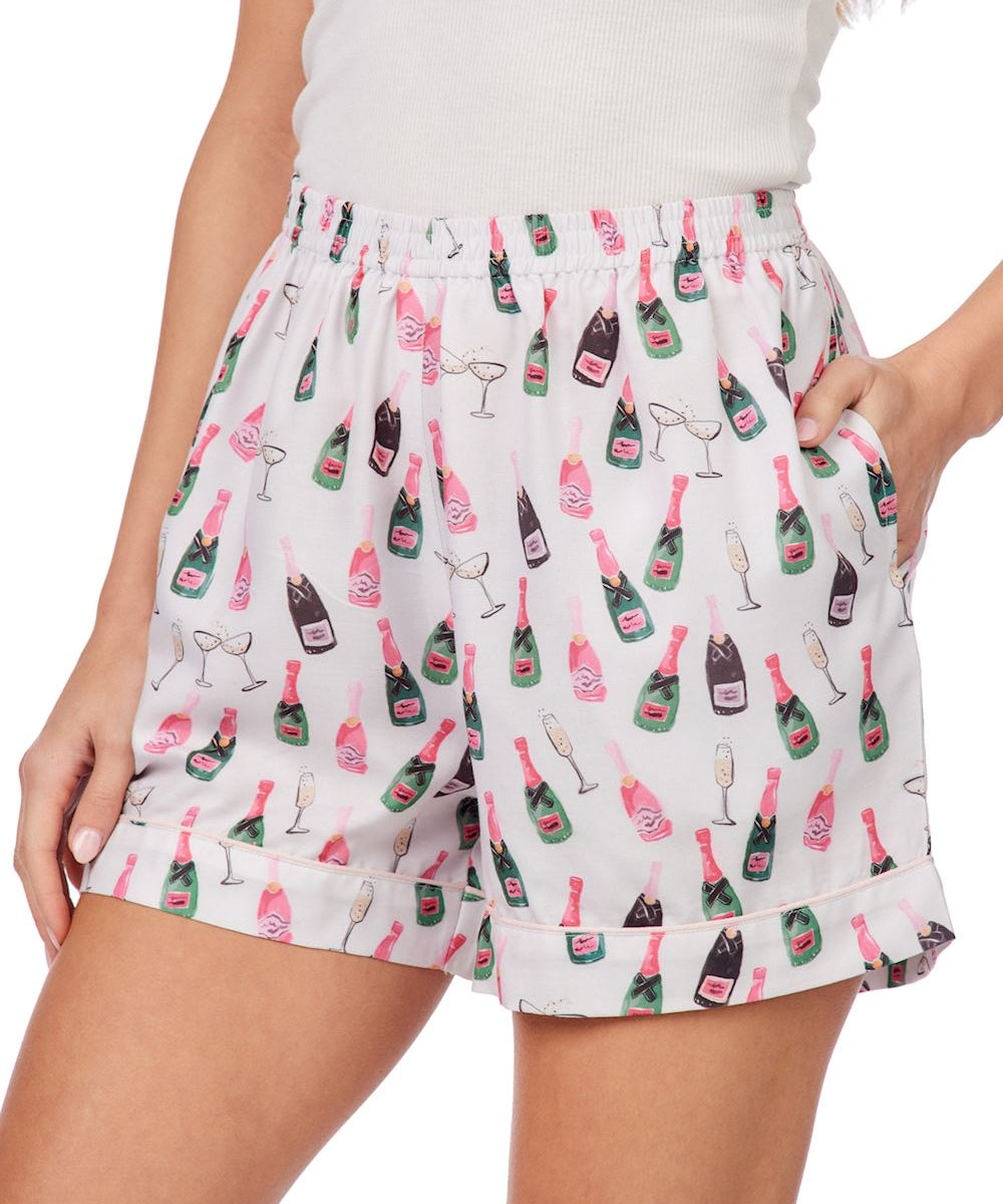White Champagne Pajama Shorts by Mud Pie at Confetti Gift and Party
