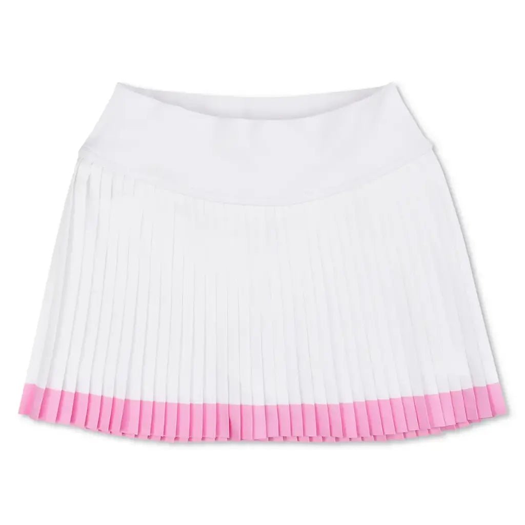 White pleated skort with pink stripe hem for girls