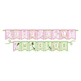 “Perfectly Wicked” party banner in pink and green with witch-themed watercolor illustrations