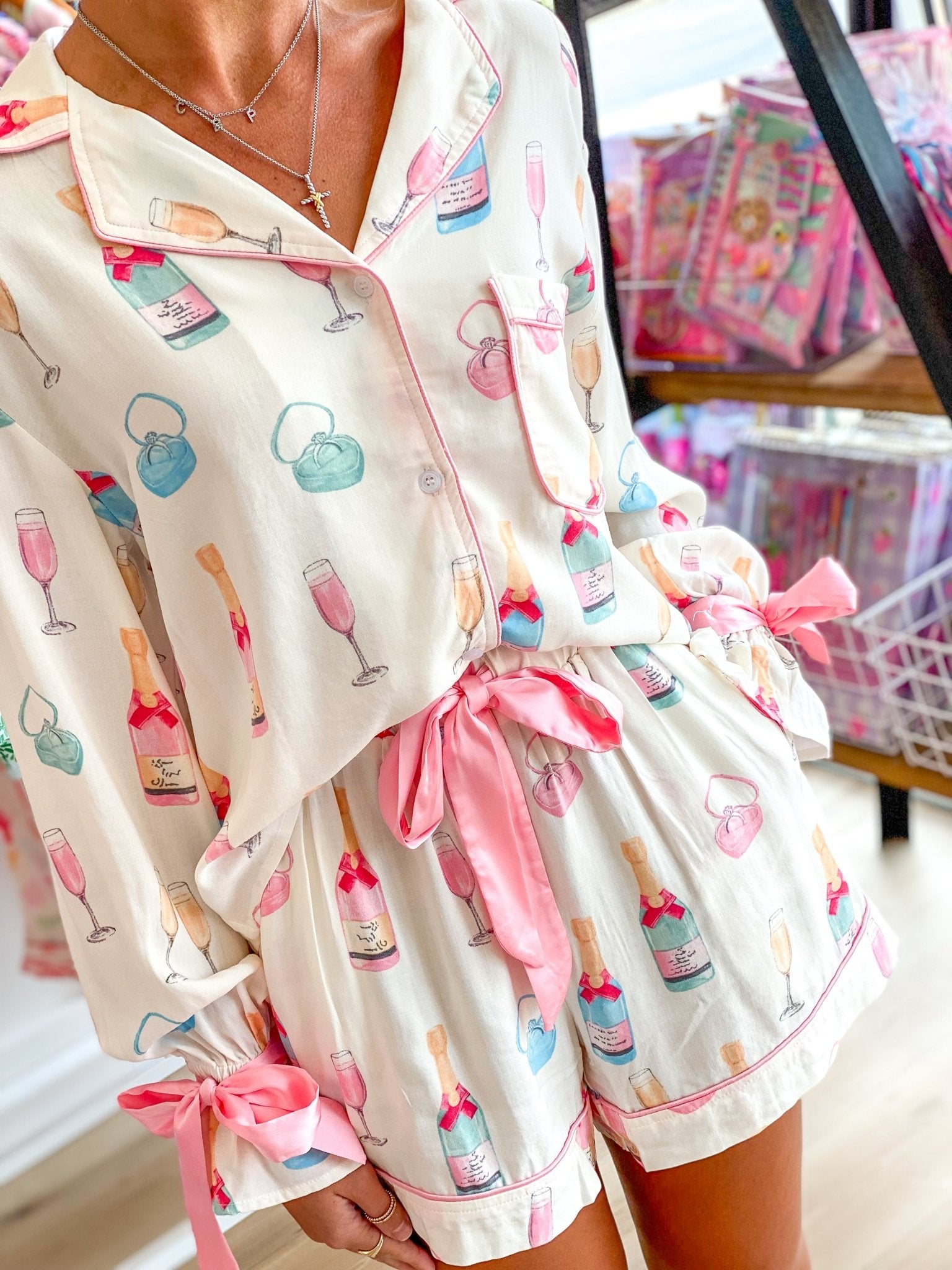 Wine Glass Two Piece Pajama Set by Aapparella at Confetti Gift and Party Tuscaloosa Alabama