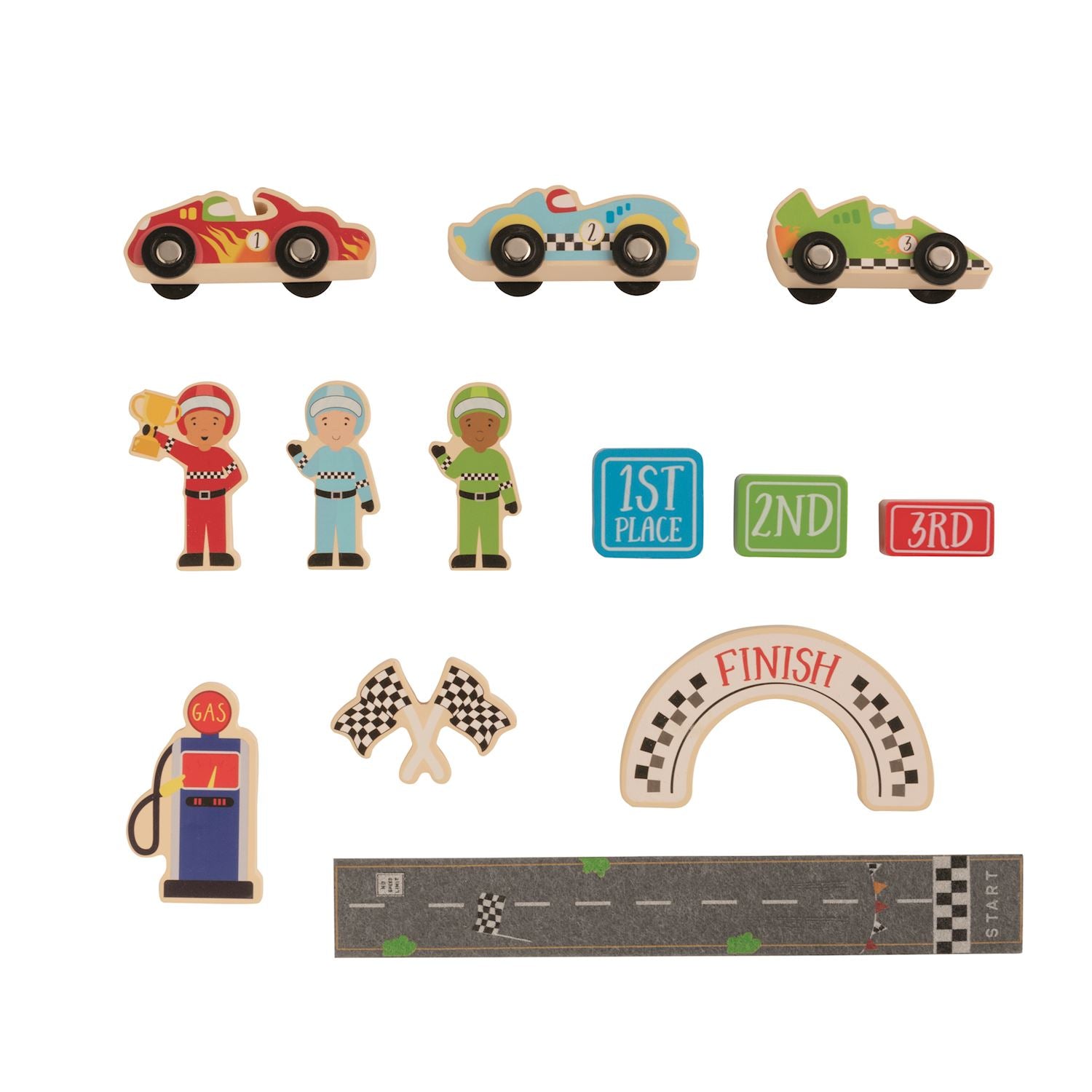 Wood Racing Set Wooden Race Car Toy Set – 13-Piece Vehicle Play Kit in Carry Tube by ...