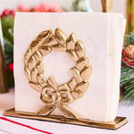Gold wreath napkin holder by Mary Square, festive tabletop décor for holiday entertaining.