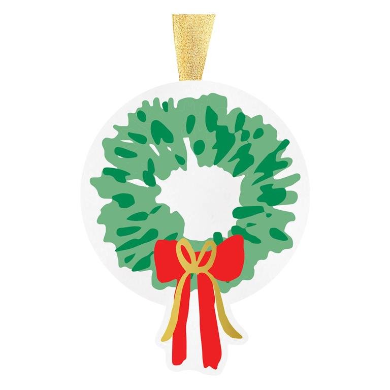 Mary Square Christmas wreath ornament with red and gold bow, perfect for tree decoration or holiday gift accent.