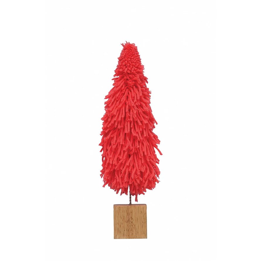 11 3/4" Fabric Yarn Tree w/ Wood Block Base, Hot Pink - #confetti-gift-and-party #-Creative Co Op