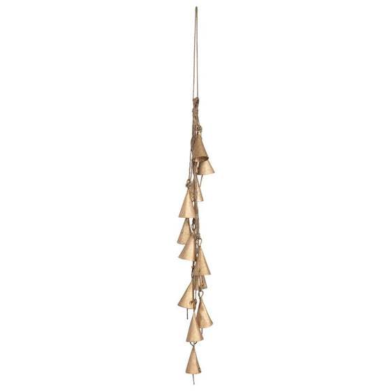 12 1/2" Hanging Metal Bell Cluster w/ Jute Rope, Antique Brass Finish - Confetti Interiors-Creative Co Op