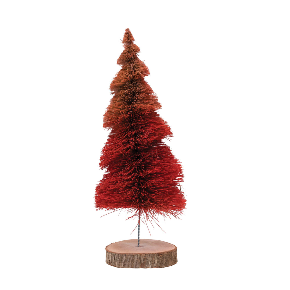 17" H Sisal Bottle Brush Tree w/Wood Slice Base, Red Ombre Swirl - #confetti-gift-and-party #-Creative Co Op