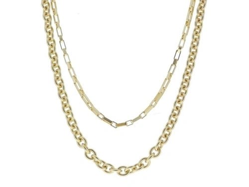 2 Strand, Gold Long and Short Box Chain, Gold Chunky Cable Chain Necklace - Confetti Interiors-Jane Marie