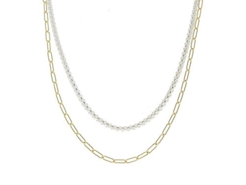 2 Strand, Silver Box Chain, Gold Paperclip Chain Necklace - #confetti-gift-and-party #-Jane Marie