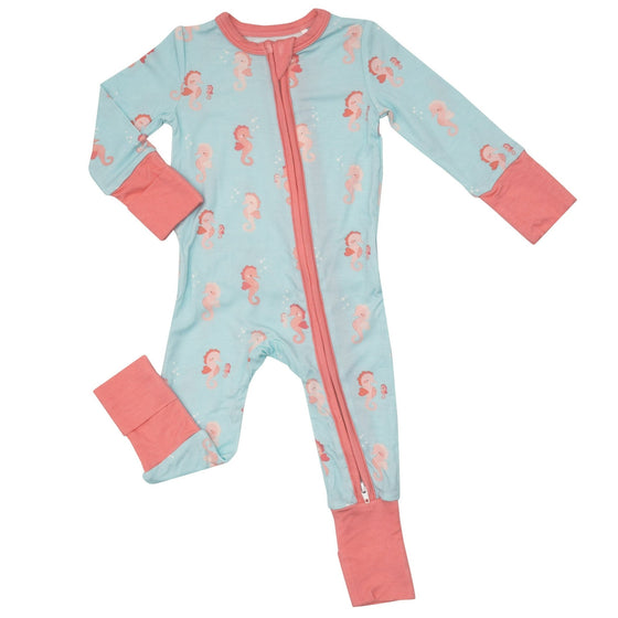 2 Way Zipper Romper - Baby Pink Seahorses - Confetti Interiors-Angel Dear