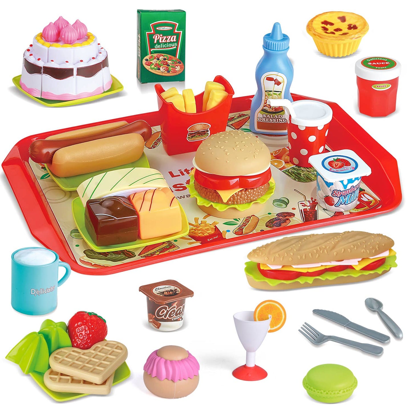 49 PCs Pretend Play Food with Cutting Fruits Cake Fast Food - #confetti-gift-and-party #-Fun Little Toys