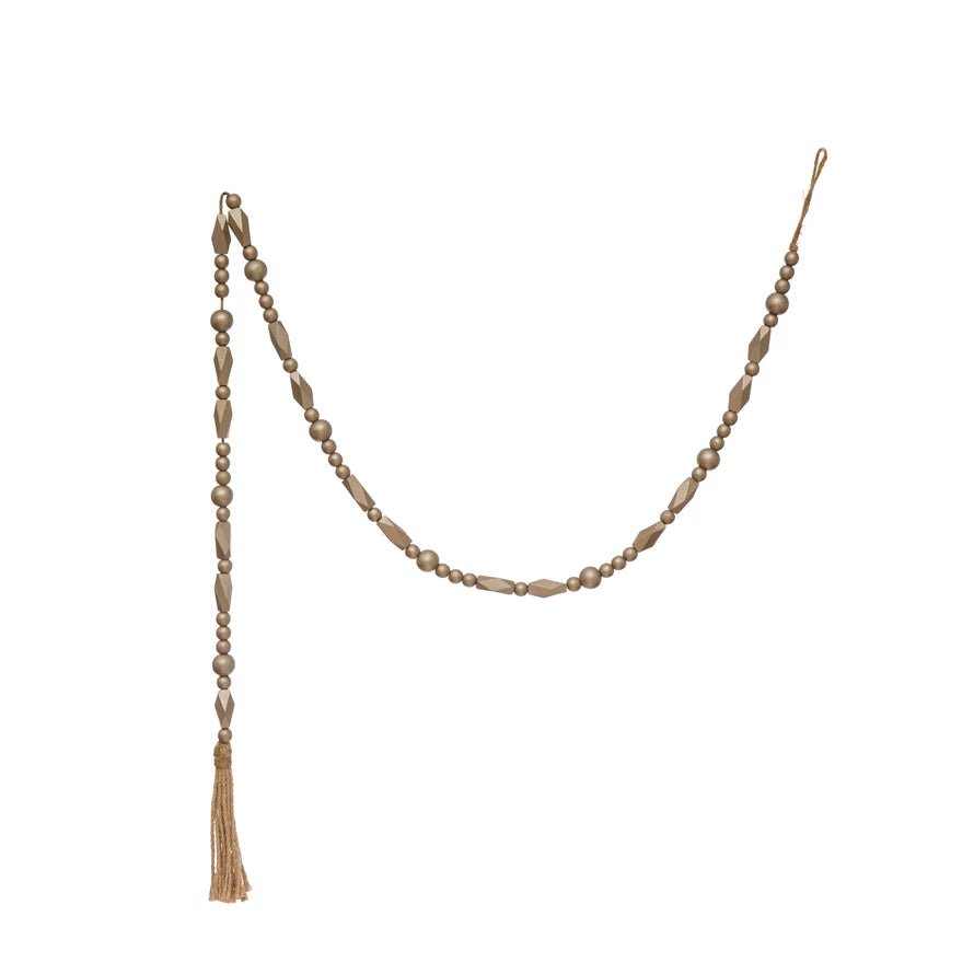 72" L Paulowina Wood Bead Garland w/Jute Tassel, Pewter Color - #confetti-gift-and-party #-Creative Co Op