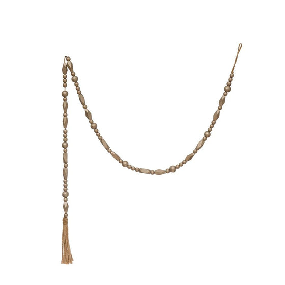 72" L Paulowina Wood Bead Garland w/Jute Tassel, Pewter Color - #confetti-gift-and-party #-Creative Co Op