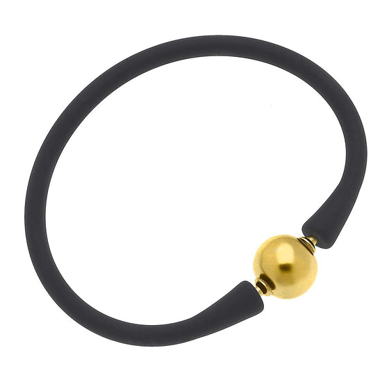 Bali 24K Gold Plated Ball Bead Silicone Bracelet Black - Confetti Interiors-CANVAS Style