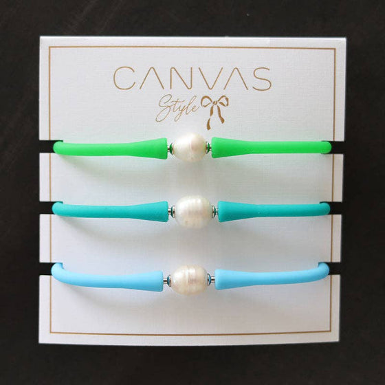 Bali Freshwater Pearl Silicone Bracelet Stack of 3 in Green, Teal & Aqua - #confetti-gift-and-party #-CANVAS Style