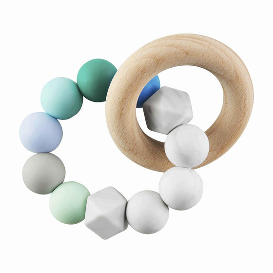 BLUE GREEN Silicone and Wood Teether - Confetti Interiors-Mud Pie