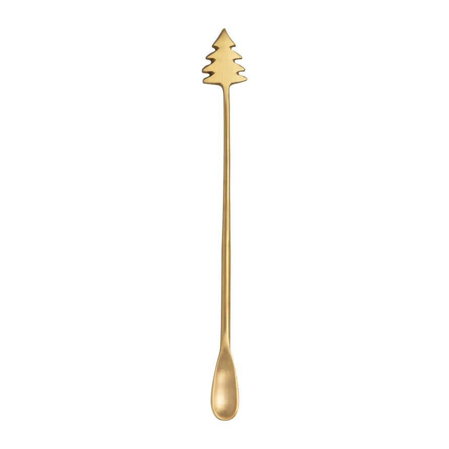 Brass Cocktail Spoon, Christmas Tree Handle - #confetti-gift-and-party #-Creative Co Op