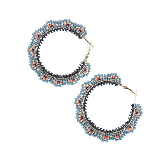 Eve Angles Beaded Hoop - Blue - #confetti-gift-and-party #-Ink + Alloy