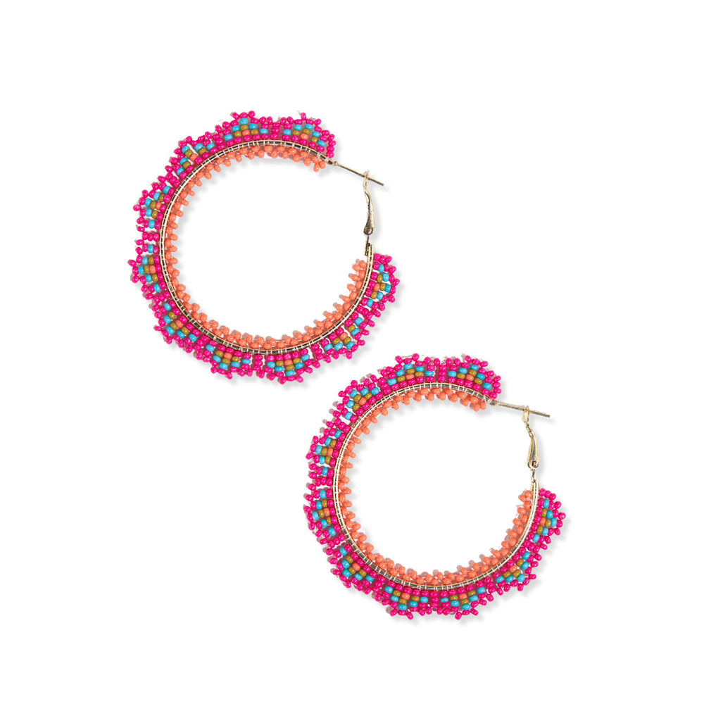 Eve Angles Beaded Hoop - Hot Pink - #confetti-gift-and-party #-Ink + Alloy