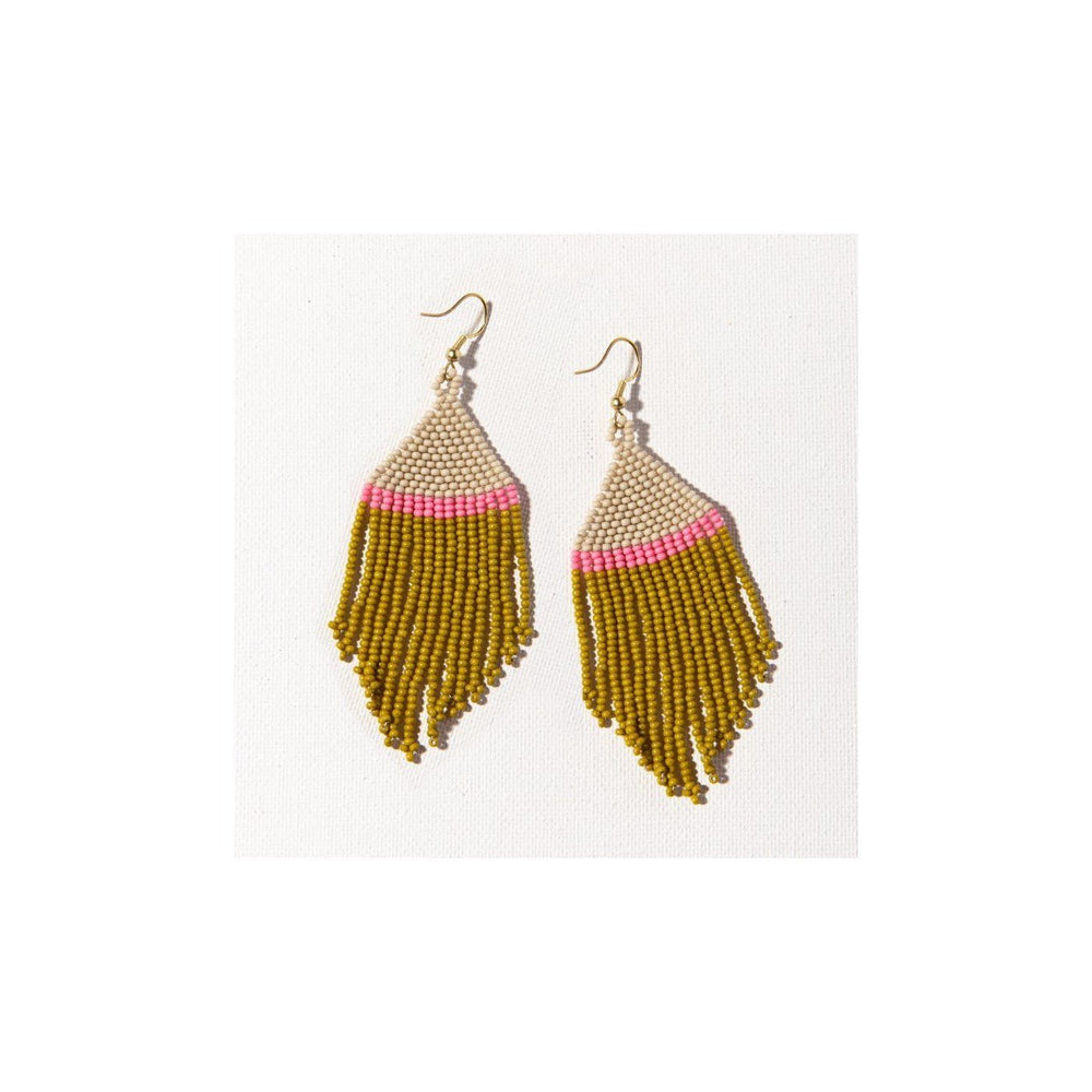 Fringe Earrings- Ivory Pink Citron Stripe 4.0