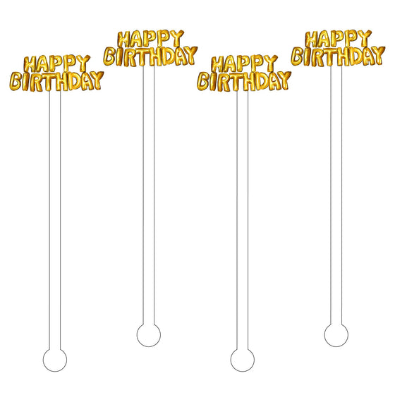 HAPPY BIRTHDAY GOLD HELIUM BALLOONS ACRYLIC STIR STICKS - #confetti-gift-and-party #-ACRYLIC STICKS, LLC