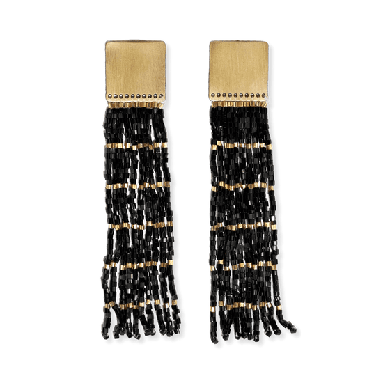 Harlow Brass Top with Gold Stripe Beaded Fringe - Black - #confetti-gift-and-party #-Ink + Alloy