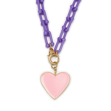  Kids 15" Necklace Pink Heart Charm Purple Link - Confetti Interiors-Jane Marie