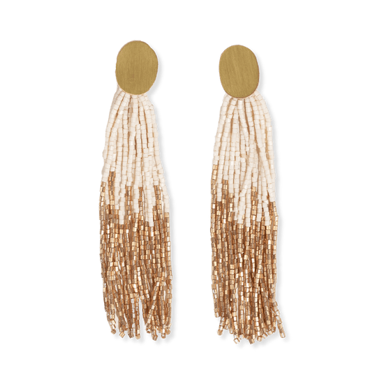 Mae Oval Brass Post 2 Color Beaded Tassel - Ivory - #confetti-gift-and-party #-Ink + Alloy