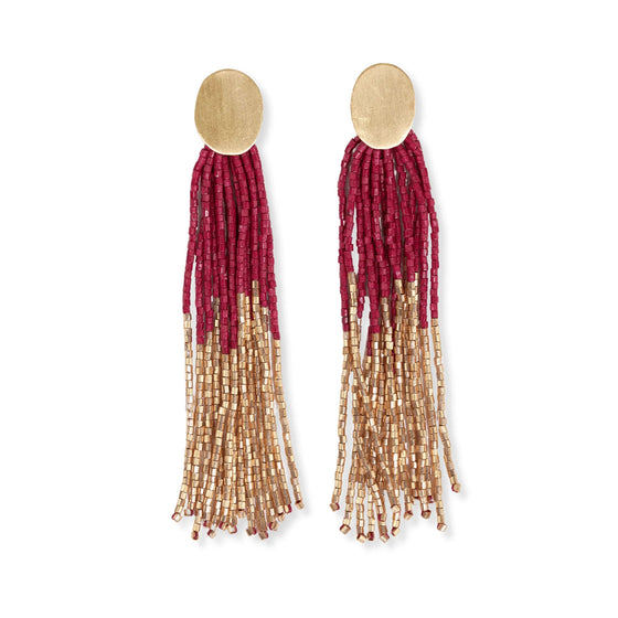 Mae Oval Brass Post 2 Color Beaded Tassel - Red - #confetti-gift-and-party #-Ink + Alloy