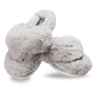 MeMoi Fuzzy Flip Flop Slippers - Gray - #confetti-gift-and-party #-Infinity Classics International Inc.