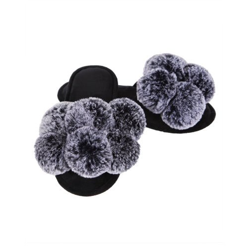MeMoi Fuzzy Plush PomPom Slippers - Black - #confetti-gift-and-party #-Infinity Classics International Inc.