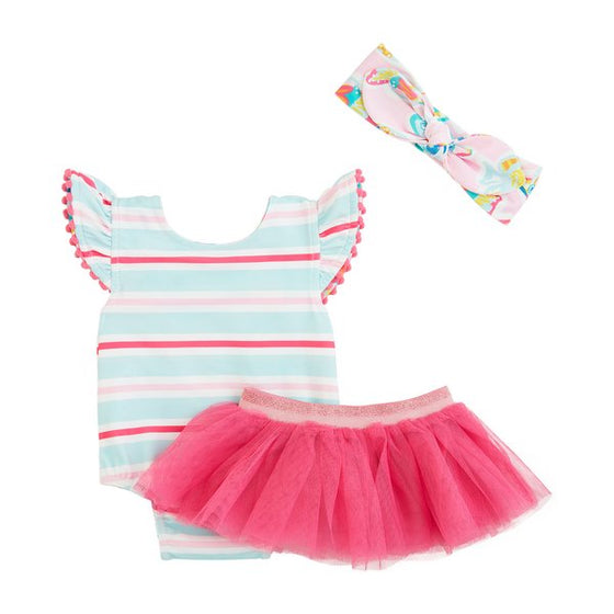 Pink Fish/Stripe Reversable Swimsuit & Tutu Set by Mud Pie at Confetti Gift and Party