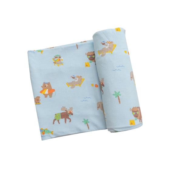 Swaddle Blanket- Wildlife on Vacation/Blue - #confetti-gift-and-party #-Angel Dear