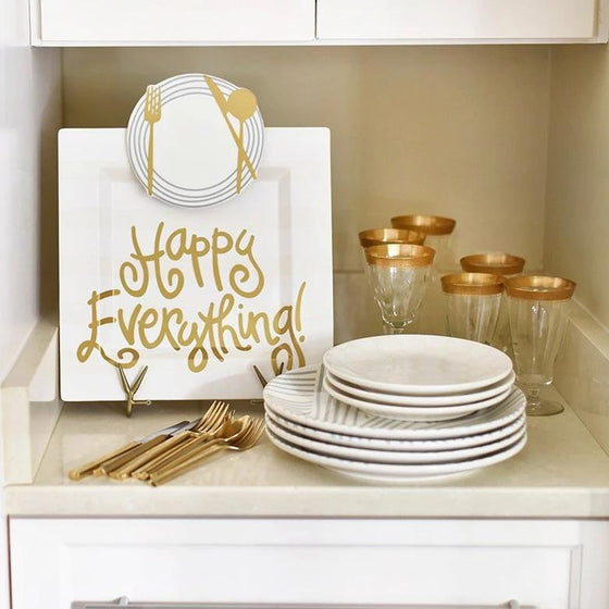 White Stripe Happy Everything Big Square Platter - #confetti-gift-and-party #-Happy Everything